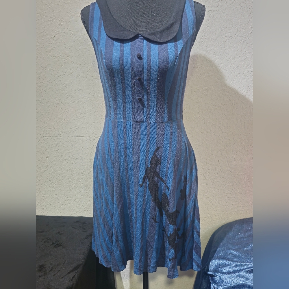 Disney Peter Pan Blue and Black Striped Midi Dress With Pockets